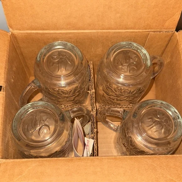 NIB Princess House Fantasia Crystal Floral Glass Mugs Set of 4 - Picture 7 of 8